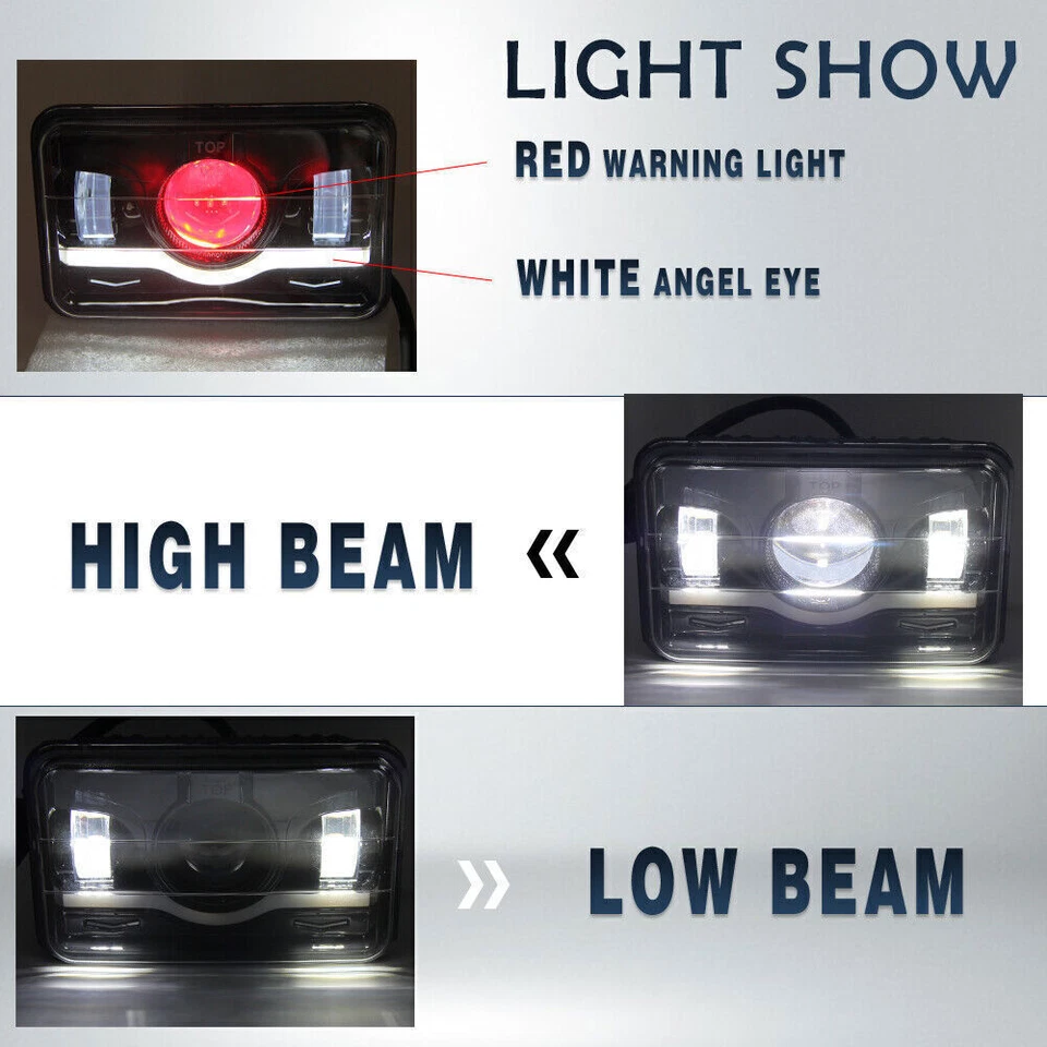 DOT 4PCS 4x6" LED Headlights Hi/Lo Beam Red DRL For Chevrolet Caprice 1977-1986 Foto 2 de 4