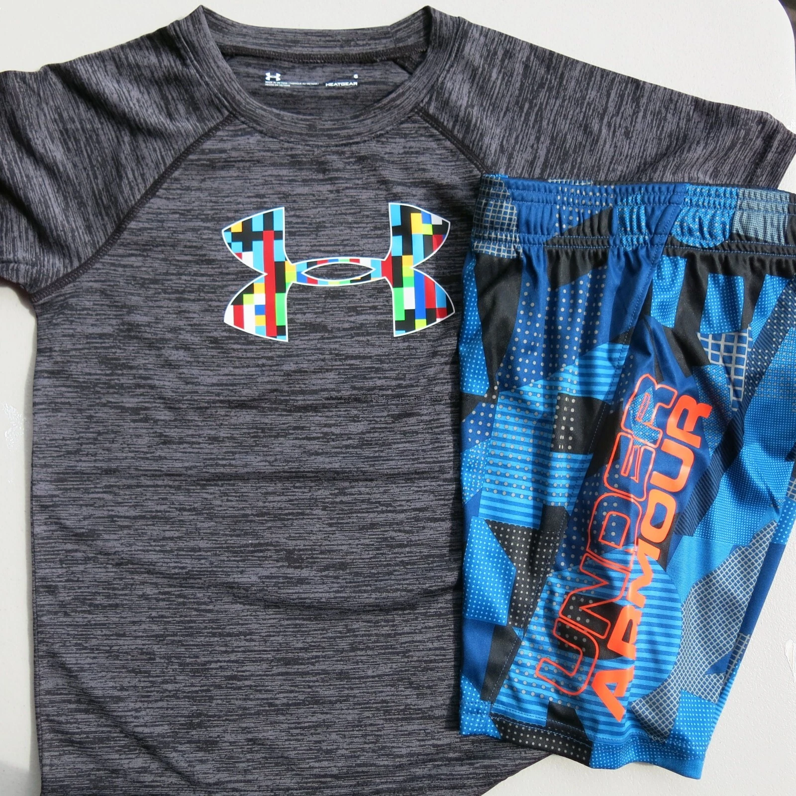 Under Armour Boys Size 6 Summer Shorts & T-Shirt Summer Spring $45 Retail Blue