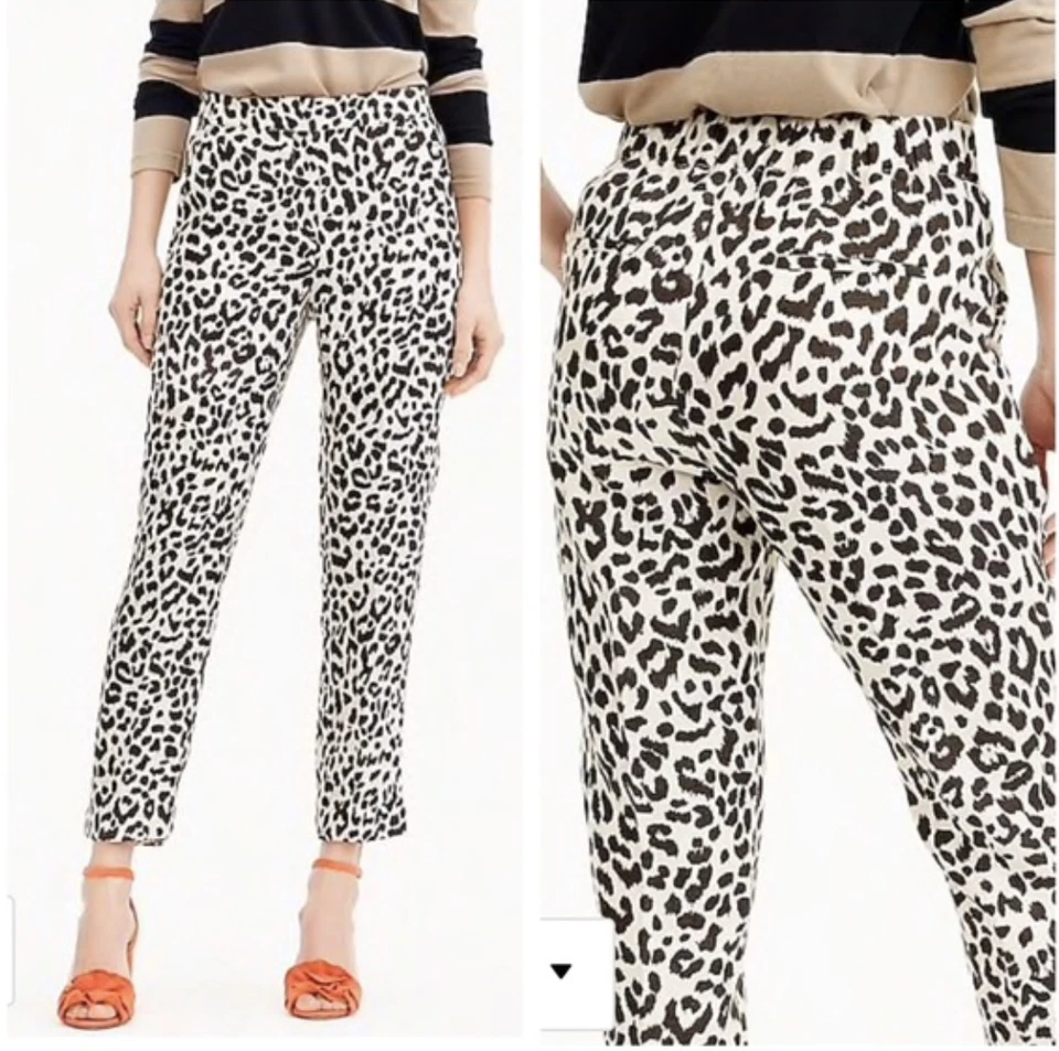 J. Pantalones Crew Favorite Fit Estampado Leopardo Nieve Negro Blanco Leopardo Talla 00