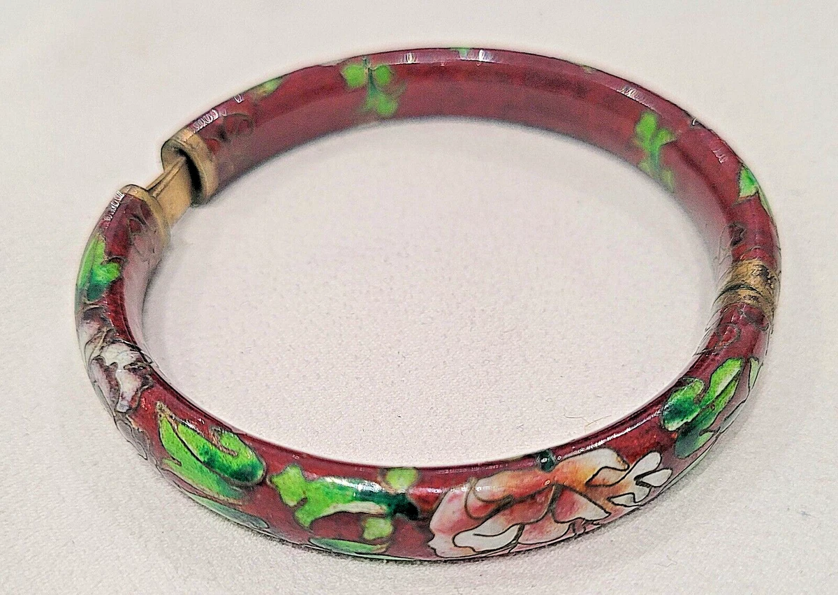 Bracelet Jonc Vintage En Laiton émaillé - Diamètre 68 Mm X 13 Mm - Asie - Occasion