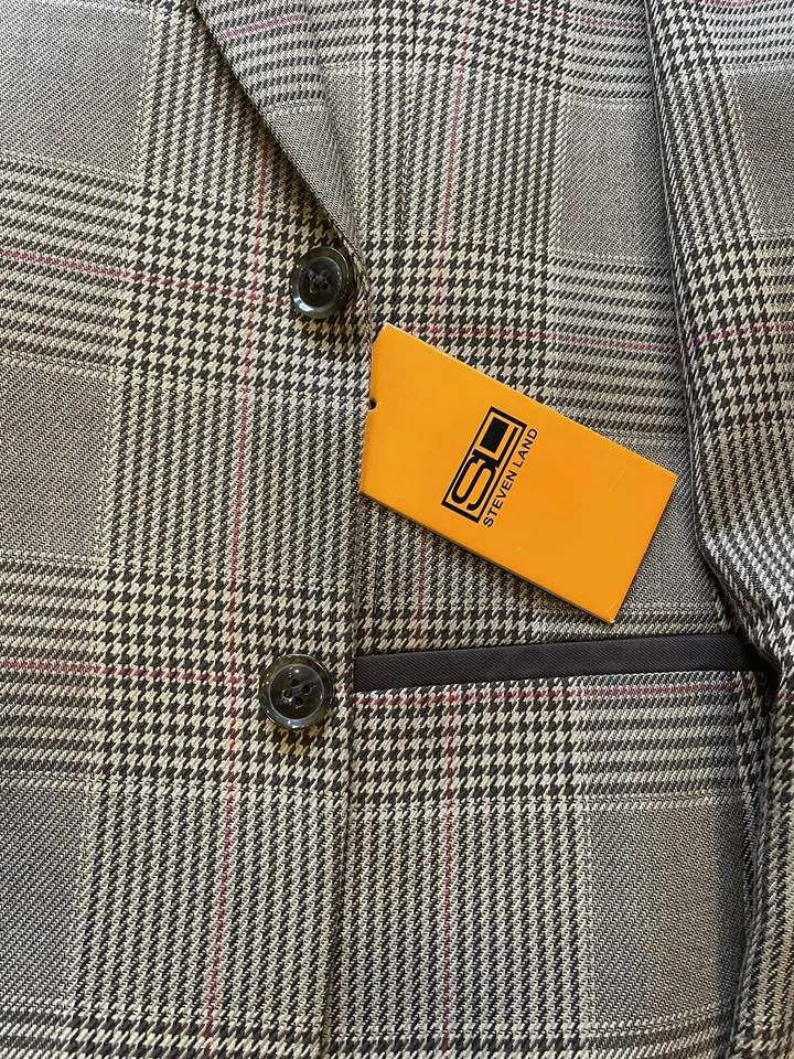 Terno xadrez moderno masculino multicolorido Steven Land novo com etiquetas 2 botões tamanho 42R - Imagem 3 de 4