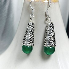 Green Jade Bali Silver earrings