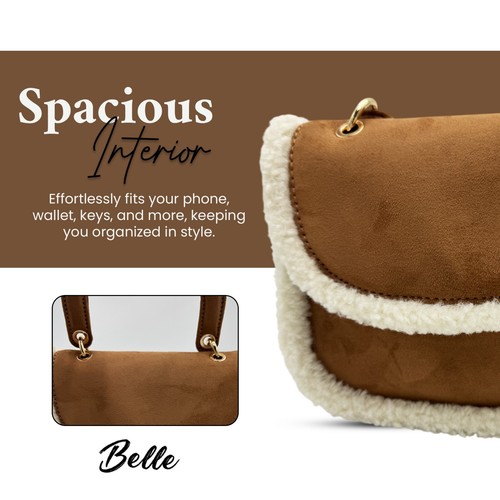 Damenhandtaschen Erin schlicht Borg und Wildleder abnehmbarer Schultergurt - Bild 5 von 15