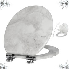 Marble Toilet Seat Durable Molded Wood with Quiet Close,Easy Clean Quick-Rele...