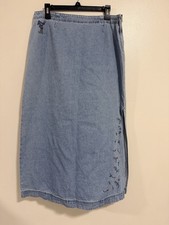Vintage Disney Store Mickey Mouse Embroidered Jean Skirt Size L Pockets Modest