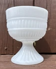 Vintage Milk Glass Pedestal Compote Bowl Ribbed Footed Candy Dish 5.5x4.5”
