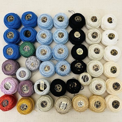 DMC Cotton Perle Balls LOT OF 44 Sizes 3 5 8 12 Multicolor Mix Mostly Full Skein
