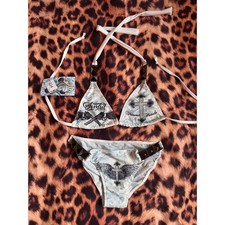 Affliction Sinful Y2K Cross Rhinestone Bikini Set White