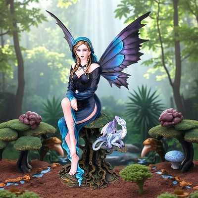 Fantasy Feenbegleiter mit Drachen Figur Magisch Mythisch Gothic Skulptur