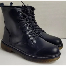 NEW Black Combat Boots Unisex 42 W-10 M-9 8-Eye Lace Up Vegan Leather
