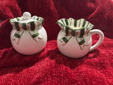Cream And Sugar Set - The Haldon Group 1992 Green Plaid Bow
