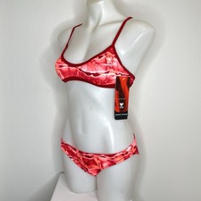 TYR 2 Piece Bikini Swimsuit Admiral Ring back Womens 32 XS 6 Red Lap Swimming