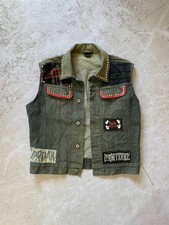 Diesel Men's M Punk Studded Sleeveless Denim Vest Jacket Plaid Cotton Grunge