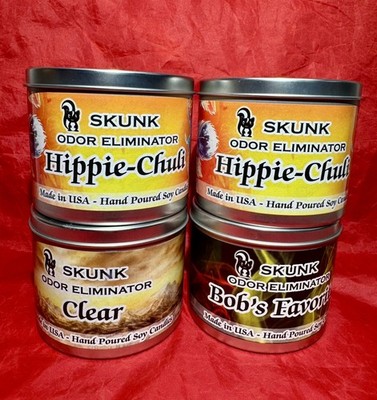 NEW 200 Hours Lot of 4 Hand Poured 13 Oz Soy Candle Skunk Odor Smell Eliminator