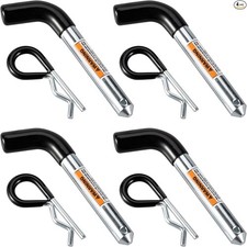 Trailer Hitch Pin & Clip 4 Pack, 5/8 Inch Diameter with Rubber-Coated Vinyl Blac