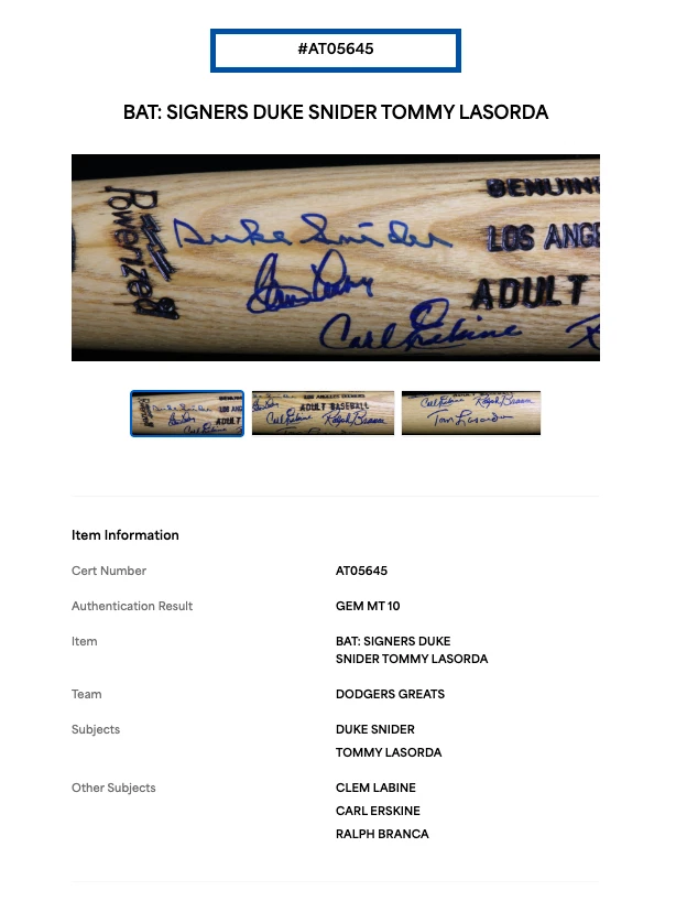 Las mejores ofertas en Duke Snider artículos autografiados de la