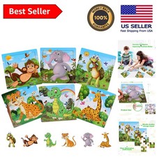 9-Piece Animal Themed Wooden Puzzle Set for Kids Ages 3-5 - Learning Made Fun 