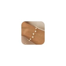 Gold Pearl Bracelets for Women,14K Gold Plated Bracelets Dainty Pearls Beaded Ch
