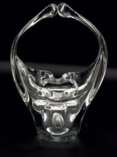 Vintage Murano Style Hand Blown Art Glass Basket Clear Split Handle Basket Vase