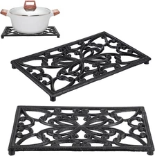 Sumnacon 2Pcs Rectangle 10 x 6.1 Inch Cast Iron Trivet - 10 x Inch, Black 
