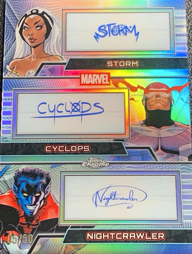 Cyclops / Storm / Nightcrawler #MFT-SCN Marvel 2026 Topps Chrome Triple Facsimile Autograph card