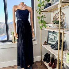 David’s Bridal, Strapless Formal Black Gown w/ Lace Bodice-Wedding-Prom-Size: 2