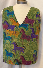 Vtg Men's MCM VEST, STALLION PRINT, SLEEVELESS, DEEP V NECK, 100 COTTON