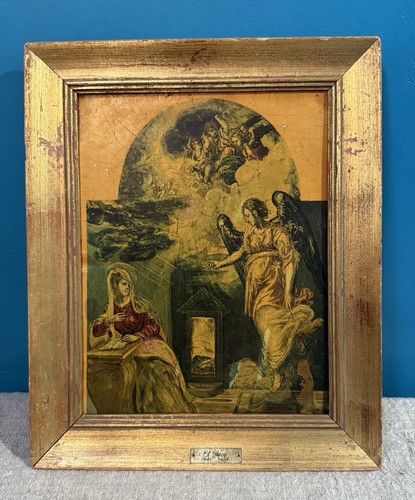 Vintage ANNUNCIATION /EL GRECO Custom-Framed Print 13x11" Plaque Gold Crackle - Picture 4 of 20
