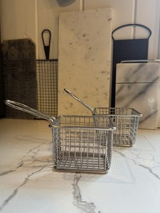 Set of 2 Mini Stainless Steel French Fry Basket Holders 1 Rectangle, 1 Square