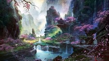 Anime landscape fantasy art cherry blossom asian Play Gaming Mat Desk Game Desk