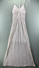 Vanity Summer Maxi Dress Womens Size S White Crochet Lace Lined Halter top Boho