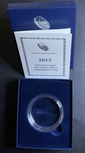 2013-W Uncirculated $1 American Silver Eagle Box & COA & Capsule, No Coin