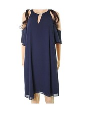 VINCE CAMUTO Womens Navy Short Sleeve Keyhole Below The Knee Shift Dress 6