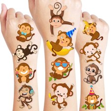 96PCS Little Monkey Temporary Tattoos Birthday Party Small, yellow