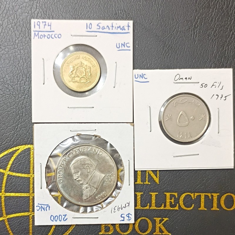 Morocco 1974 10 Santimat, Oman 1975 50 Fils, Liberia 2000 Coins Uncirculated Lot