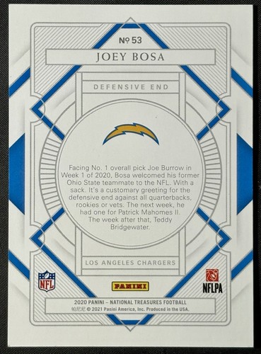 2020 National Treasures Gold SP Joey Bosa 15/35 #53 Chargers Bills - Picture 2 of 3