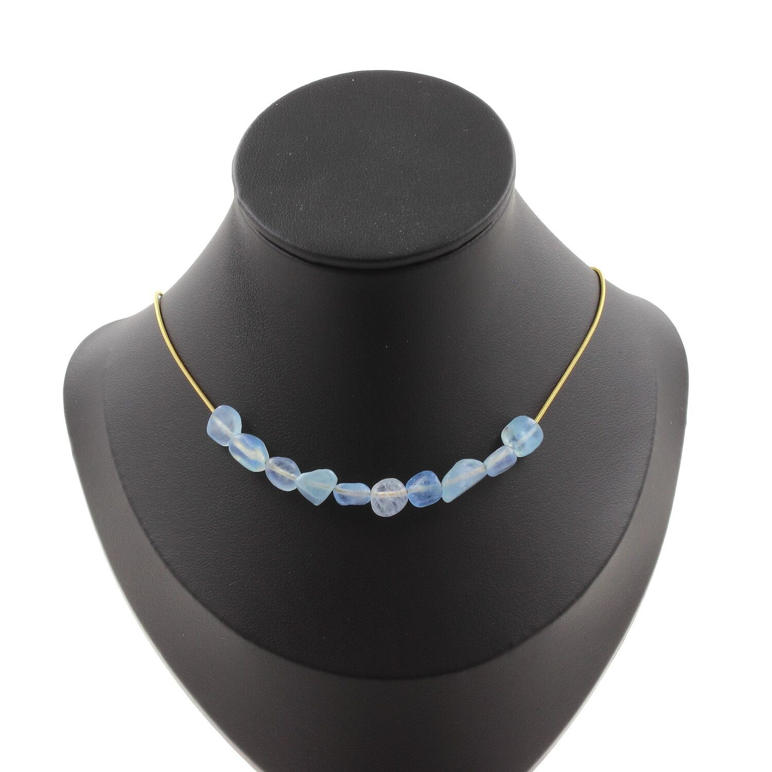 Collier perles aigue-marine du Brésil et chaine dorée d'exception
