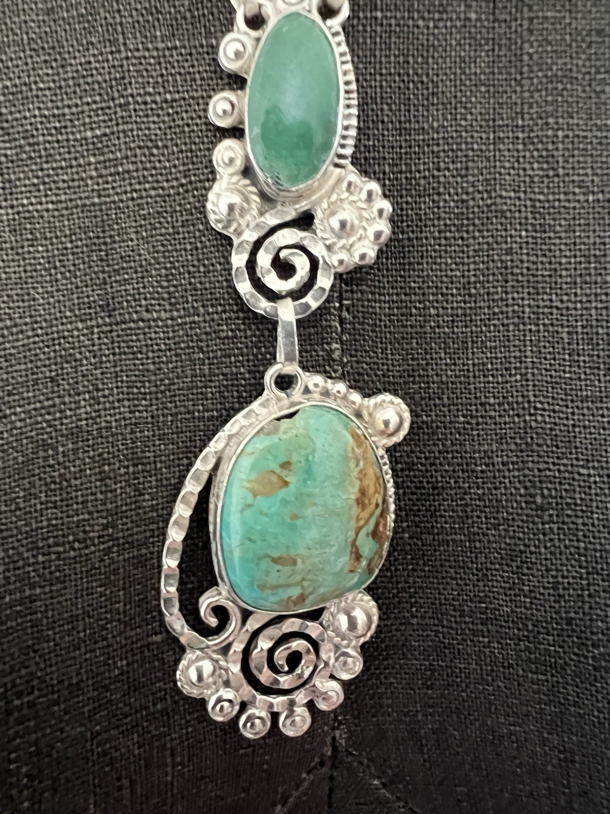 24gr VTG Solid Sterling Silver Dbl. Turquoise Dan… - image 3