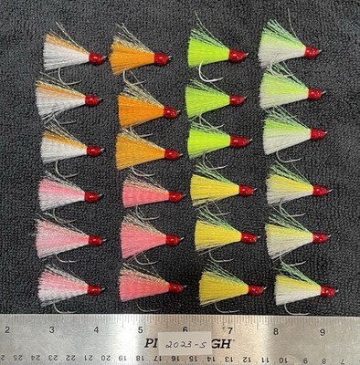 24 Pompano Jig Teasers. Assorted Colors . Size 2/0 Hooks. Standard Length.