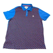 Original Penguin Polo Shirt Mens XL Blue Geometric Print Golf Casual Munsingwear