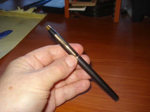 Cross Century Rollerball Pen Matte Black Gold Trim (no box) Blue Ink Nice Cond