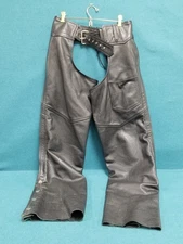 Hudson Leather Motorcycle Chaps Size Medium Black Pebbled Finish Leather 