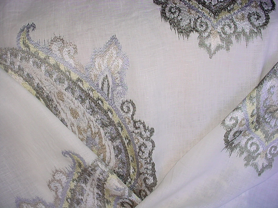 3-1/4 года Kravet 3824 Marbao льняной белый шалфей вышитый пейсли полупрозрачная линия - Изображение 2 из 4