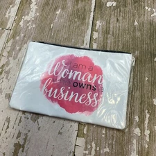 Perfectly Posh Canvas I Am A Woman Who Owns A Business Make Up  Zipper Bag Pouch