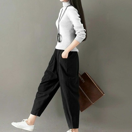 Lady Linen Harem Pants Loose Cotton Trousers Wide Legs Casual Pants Pockets Pink - Picture 14 of 15