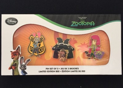 Disney Store Zootopia 3 Pin Boxed Set Judy Hopps Nick Wilde Mr