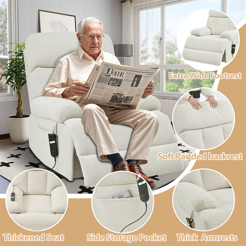 Elderly Power Lift Recliner Chair Reclining Sofa Big Man Wide Footrest Pocket