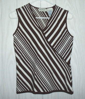 White Stag Top Womens Small Sleeveless Tank Brown Stripe Pullover Vintage  EUC