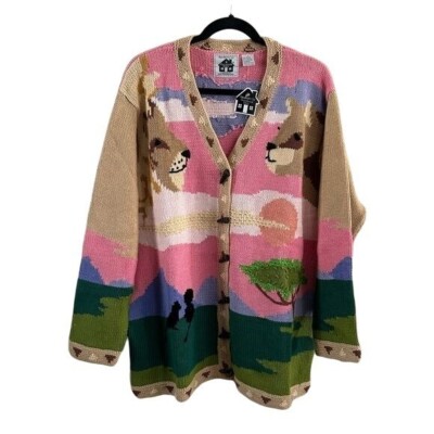 Storybook Knits HSN Knit Lion African Savanna Cardigan, Sz 1X NWT Pink Purple