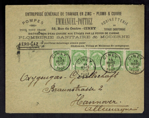 1907 Ciney Belgium Advertising Cover to Hannover Germany Emmanuel Pottiez Judaic - Picture 1 of 2